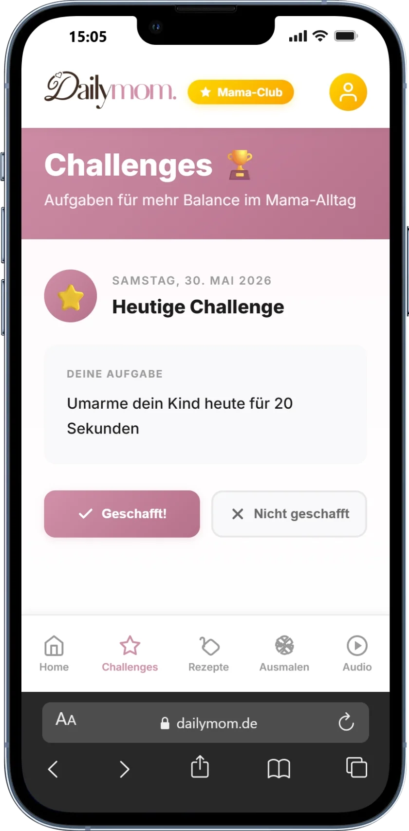 Wöchentliche Challenges im Mama-Club+
