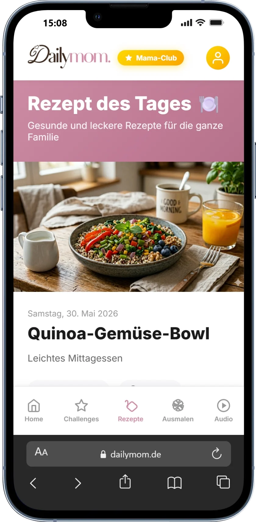 Rezepte und Meal Plans im Mama-Club+